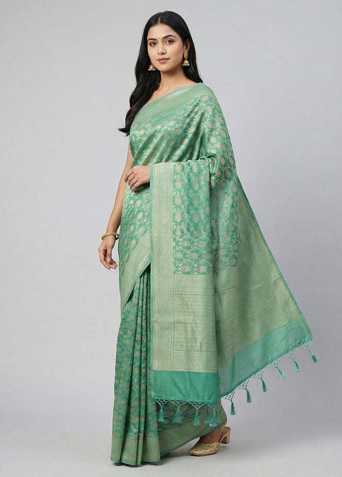 Green Kora Silk Saree With Blouse Piece