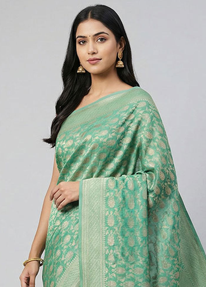 Green Kora Silk Saree With Blouse Piece