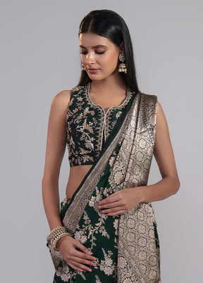 Green Handloom Katan Pure Silk Saree With Blouse Piece