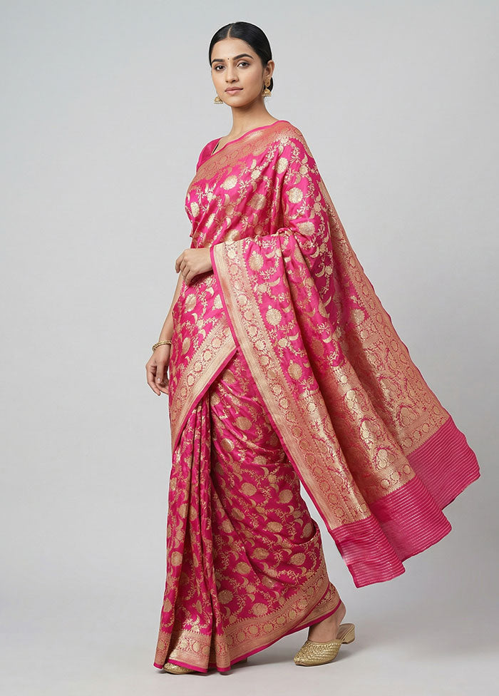 Pink Handloom Katan Pure Silk Saree With Blouse Piece