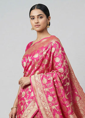 Pink Handloom Katan Pure Silk Saree With Blouse Piece