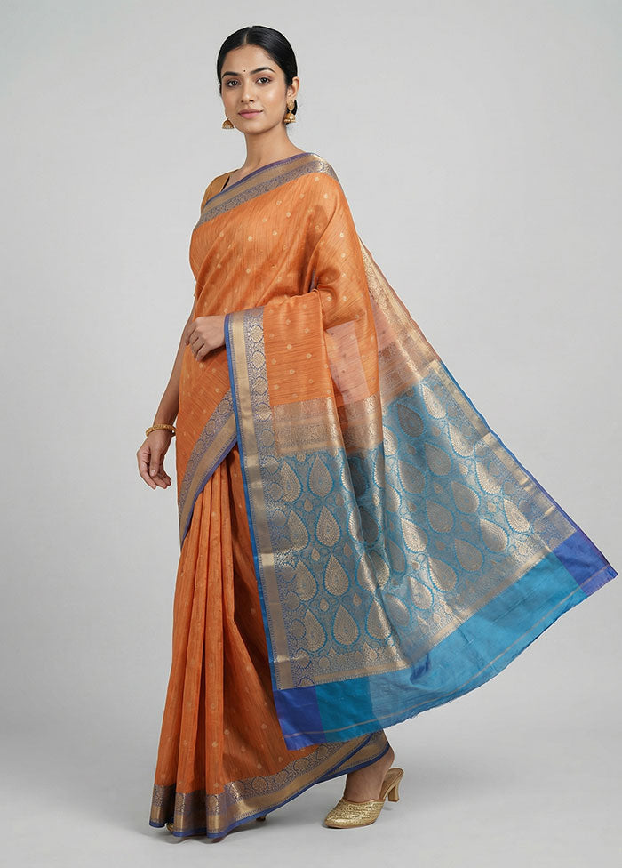Peach Tussar Silk Saree With Blouse Piece