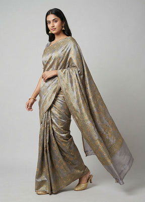 Cream Handloom Jamewar Pure Silk Saree With Blouse Piece