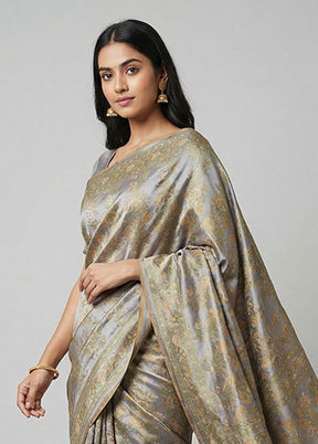 Cream Handloom Jamewar Pure Silk Saree With Blouse Piece