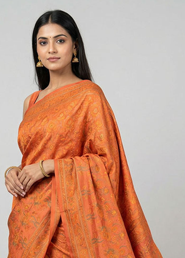 Pink Handloom Jamewar Pure Silk Saree With Blouse Piece