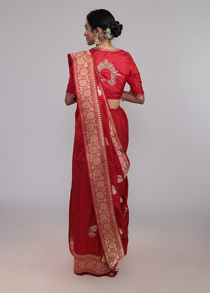 Red Handloom Katan Pure Silk Saree With Blouse Piece