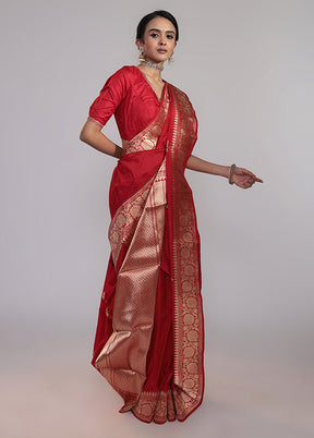 Red Handloom Katan Pure Silk Saree With Blouse Piece