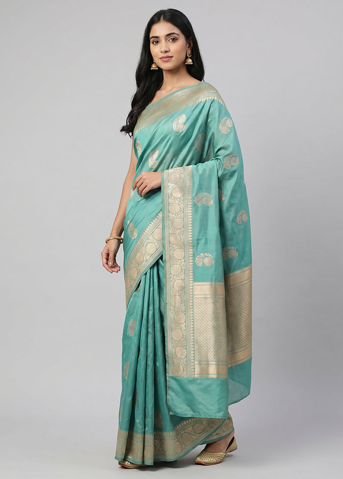 Blue Handloom Katan Pure Silk Saree With Blouse Piece