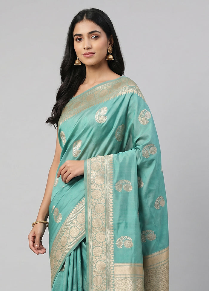 Blue Handloom Katan Pure Silk Saree With Blouse Piece