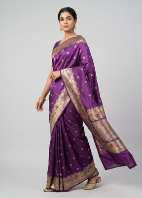 Purple Handloom Katan Pure Silk Saree With Blouse Piece