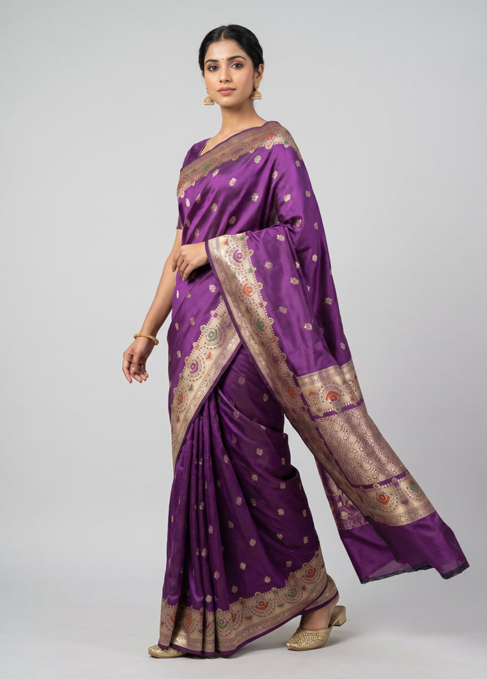 Purple Handloom Katan Pure Silk Saree With Blouse Piece
