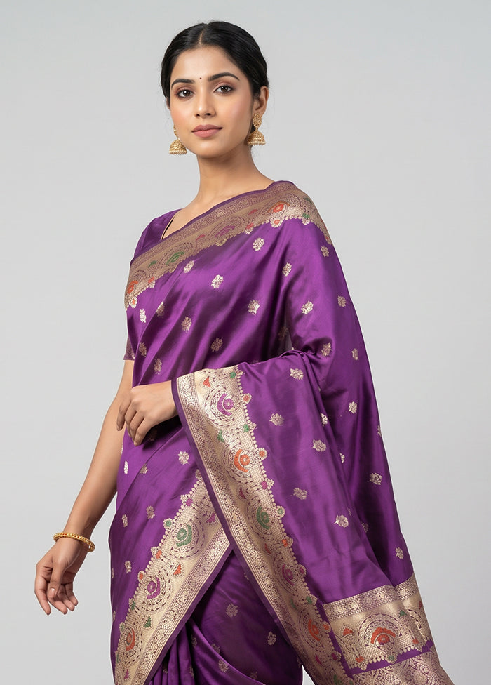 Purple Handloom Katan Pure Silk Saree With Blouse Piece