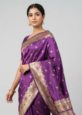 Purple Handloom Katan Pure Silk Saree With Blouse Piece