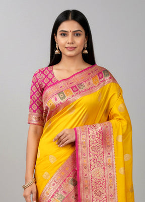 Yellow Handloom Katan Pure Silk Saree With Blouse Piece