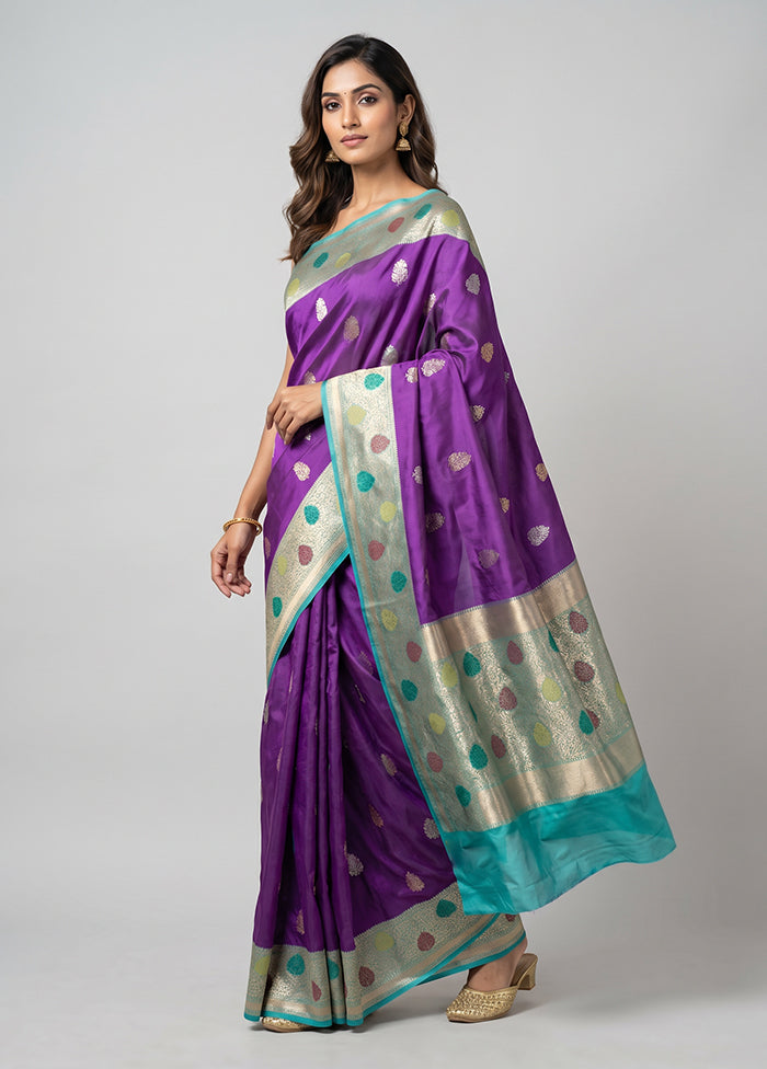 Purple Handloom Katan Pure Silk Saree With Blouse Piece