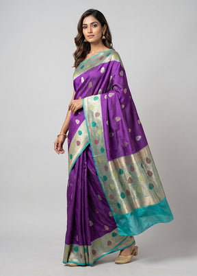 Purple Handloom Katan Pure Silk Saree With Blouse Piece