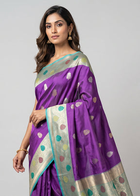 Purple Handloom Katan Pure Silk Saree With Blouse Piece