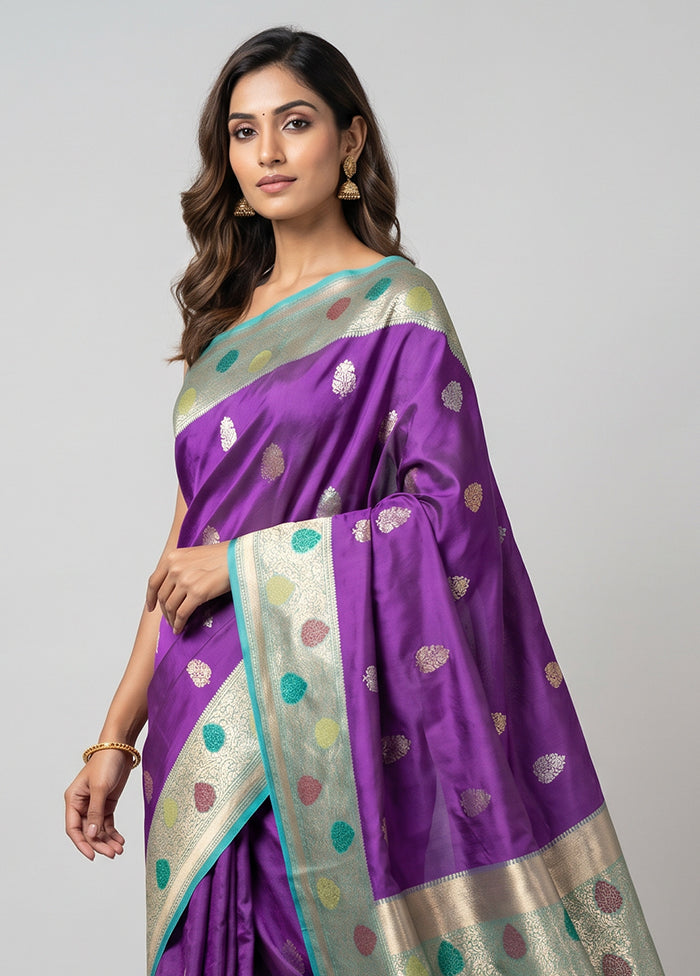 Purple Handloom Katan Pure Silk Saree With Blouse Piece