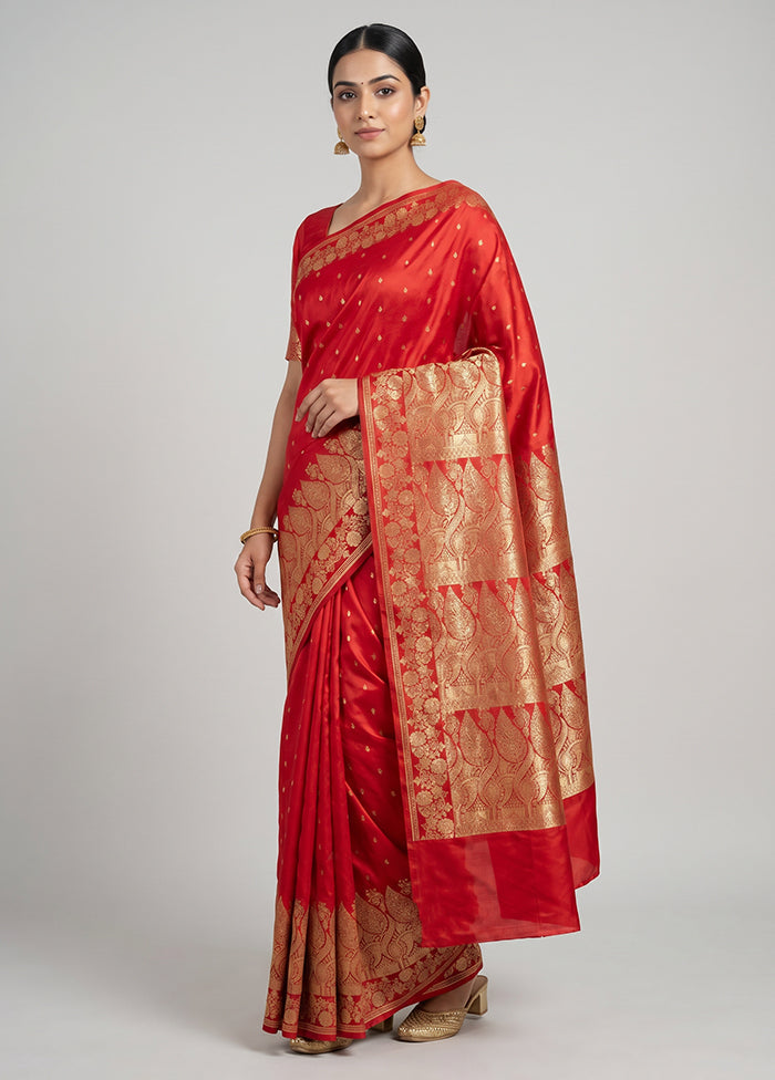 Red Banarasi Silk Saree With Blouse Piece