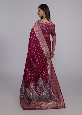 Purple Handloom Banarasi Pure Silk Saree With Blouse Piece