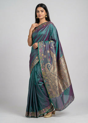 Green Handloom Banarasi Pure Silk Saree With Blouse Piece