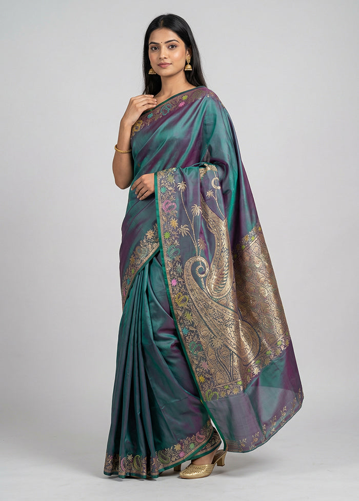 Green Handloom Banarasi Pure Silk Saree With Blouse Piece