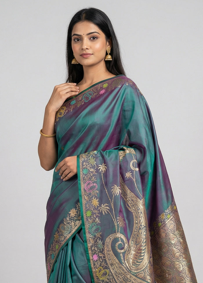 Green Handloom Banarasi Pure Silk Saree With Blouse Piece