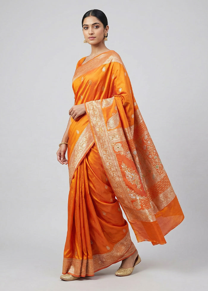 Yellow Handloom Banarasi Pure Silk Saree With Blouse Piece