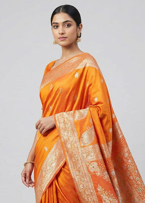 Yellow Handloom Banarasi Pure Silk Saree With Blouse Piece