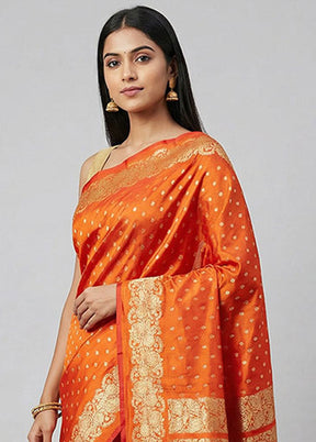 Red Handloom Banarasi Pure Silk Saree With Blouse Piece
