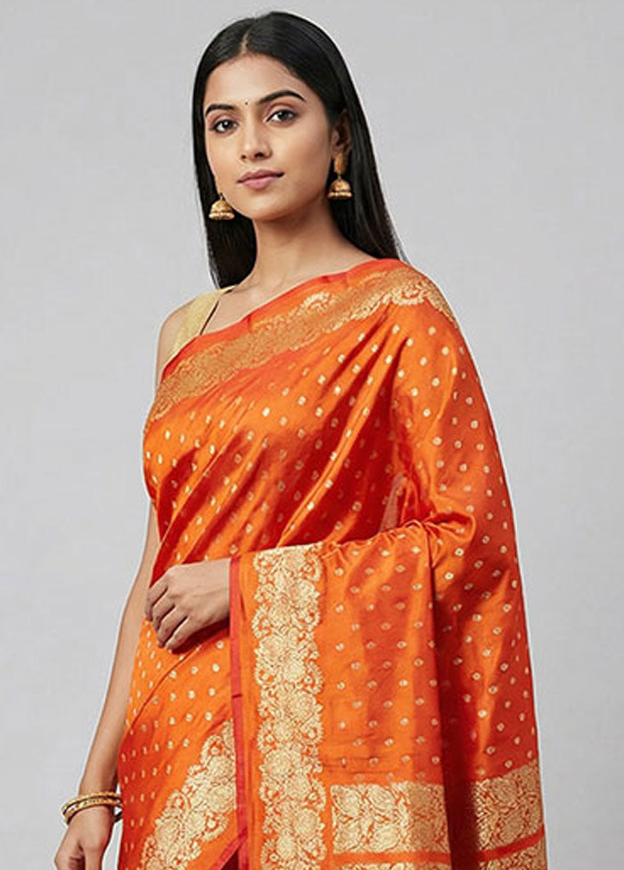 Red Handloom Banarasi Pure Silk Saree With Blouse Piece