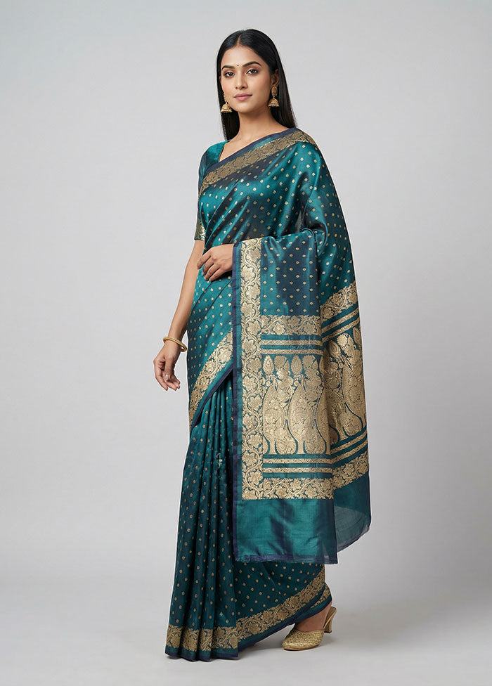 Green Handloom Banarasi Pure Silk Saree With Blouse Piece