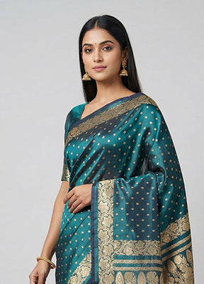 Green Handloom Banarasi Pure Silk Saree With Blouse Piece