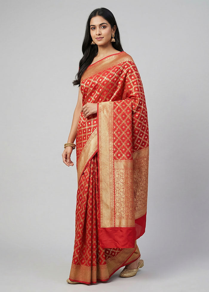Red Uppada Silk Saree With Blouse Piece
