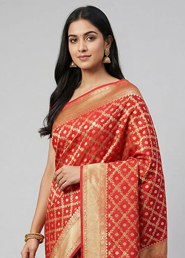 Red Uppada Silk Saree With Blouse Piece