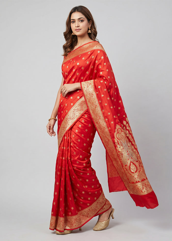 Red Banarasi Silk Saree With Blouse Piece