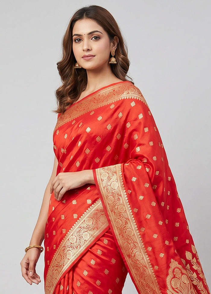 Red Banarasi Silk Saree With Blouse Piece