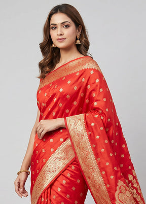 Red Banarasi Silk Saree With Blouse Piece