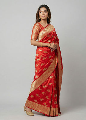 Red Banarasi Silk Saree With Blouse Piece