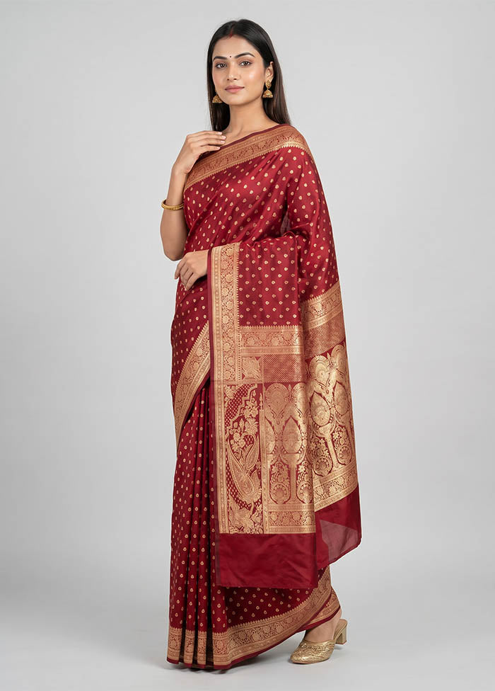 Maroon Banarasi Silk Saree With Blouse Piece