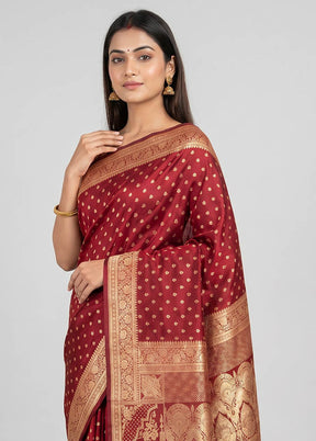 Maroon Banarasi Silk Saree With Blouse Piece