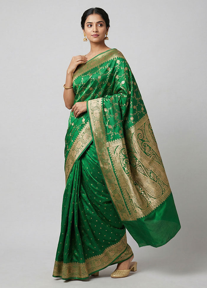 Green Banarasi Silk Saree With Blouse Piece