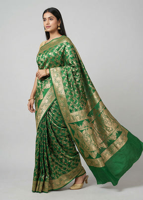 Green Banarasi Silk Saree With Blouse Piece