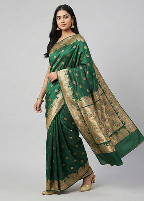 Green Handloom Banarasi Pure Silk Saree With Blouse Piece