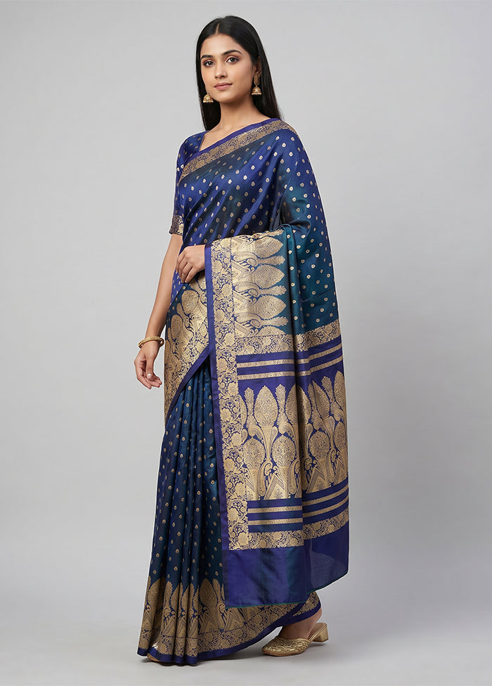 Blue Handloom Banarasi Pure Silk Saree With Blouse Piece