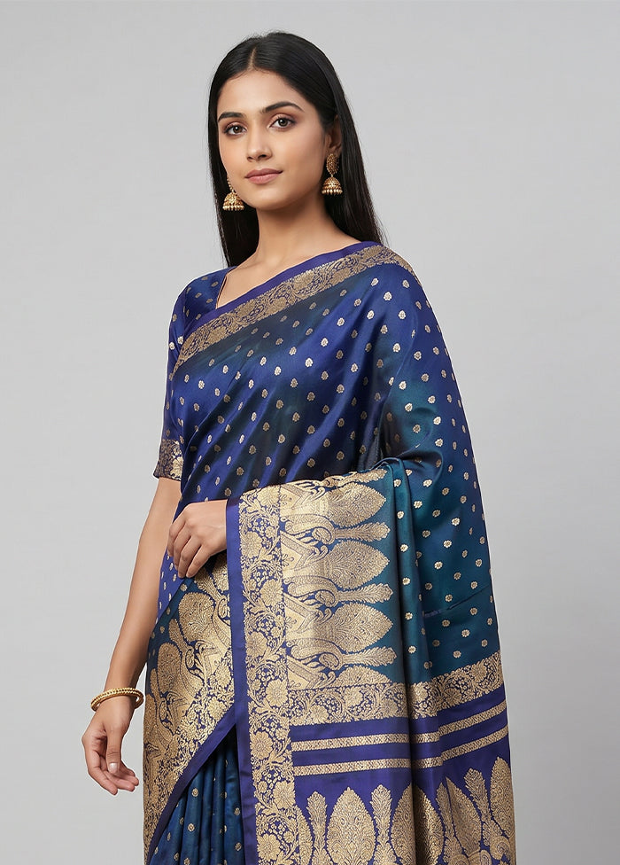 Blue Handloom Banarasi Pure Silk Saree With Blouse Piece