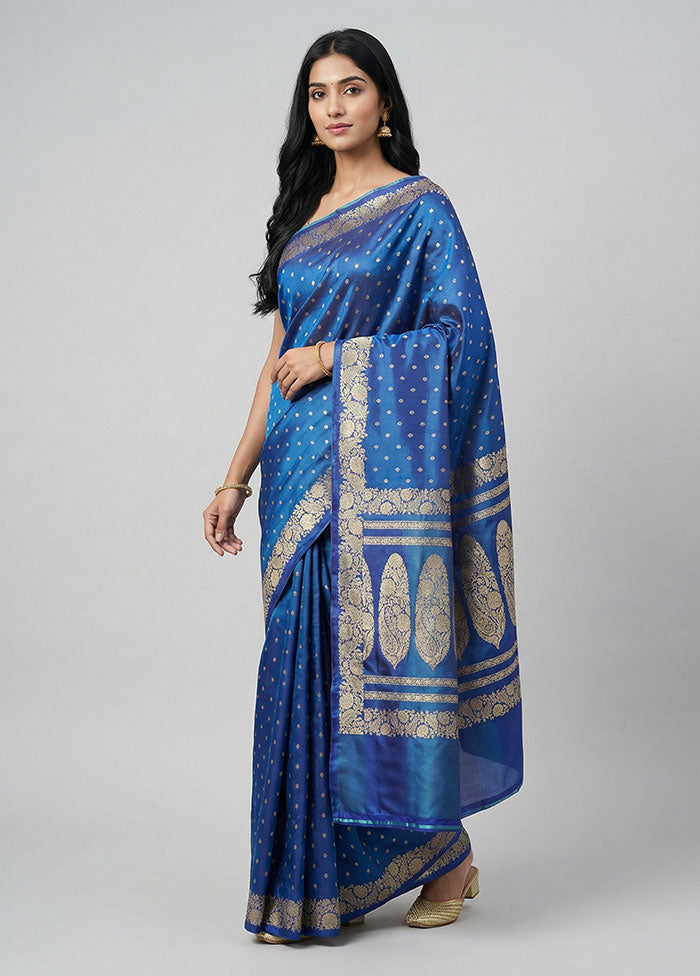 Blue Handloom Banarasi Pure Silk Saree With Blouse Piece
