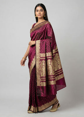 Maroon Handloom Banarasi Pure Silk Saree With Blouse Piece