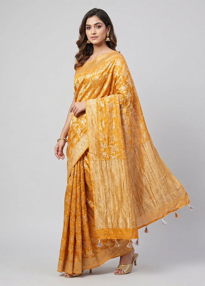 Yellow Georgette Saree With Blouse Piece