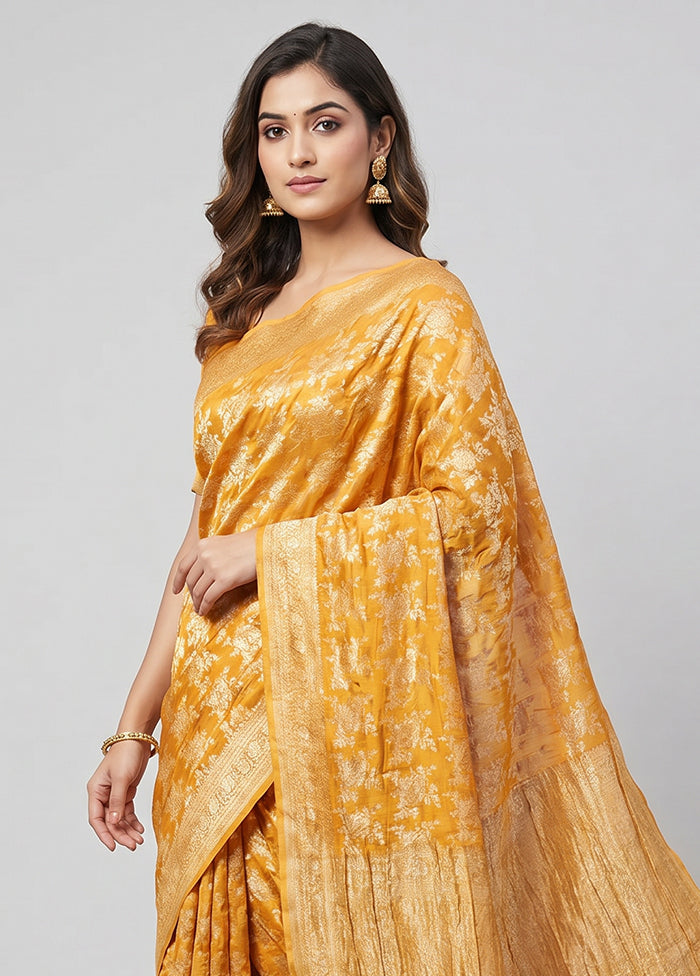 Yellow Georgette Saree With Blouse Piece